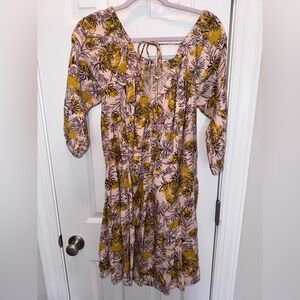 Anthropologie Floral Yellow and Purple Dress